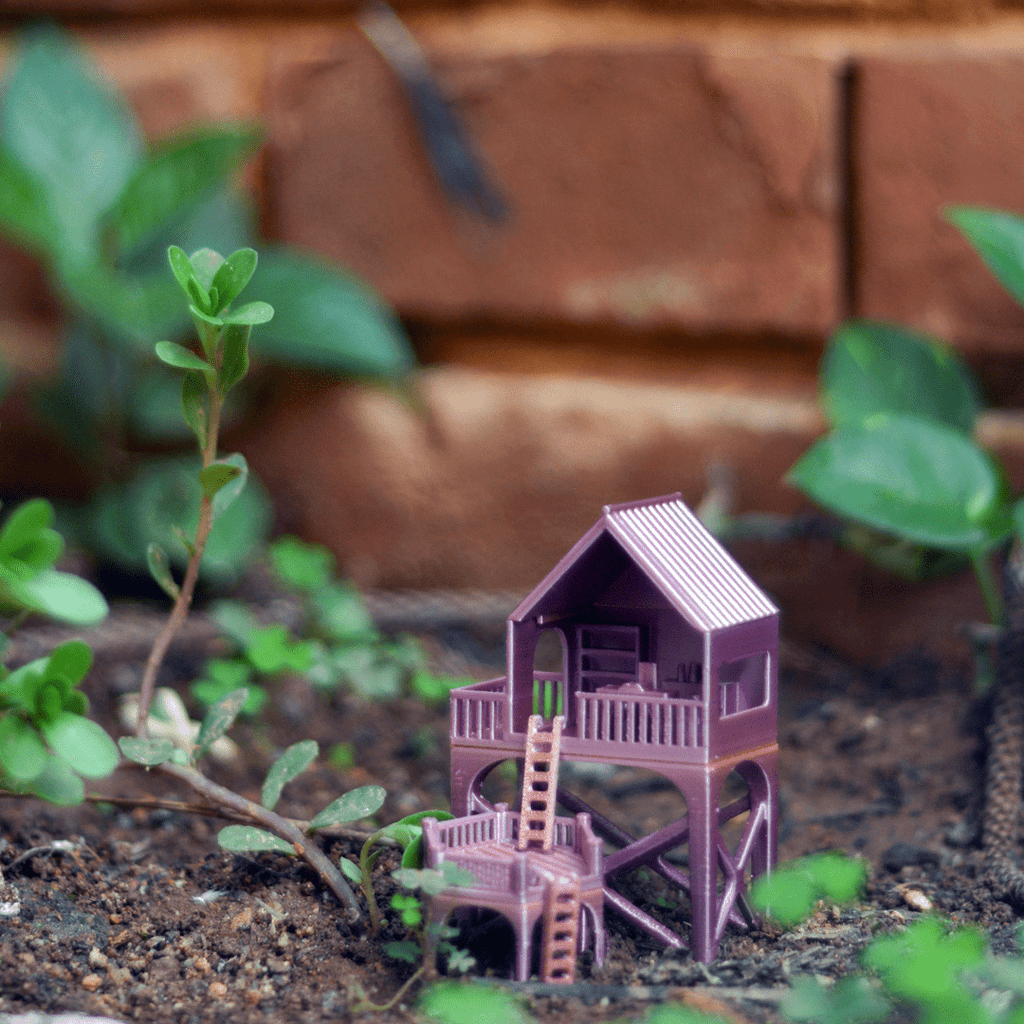 Miniature Treehouse Garden Decor – Tiny House Accent for Pots, Vases & Fairy Gardens