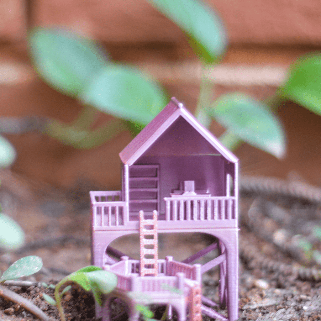 Miniature Treehouse Garden Decor – Tiny House Accent for Pots, Vases & Fairy Gardens