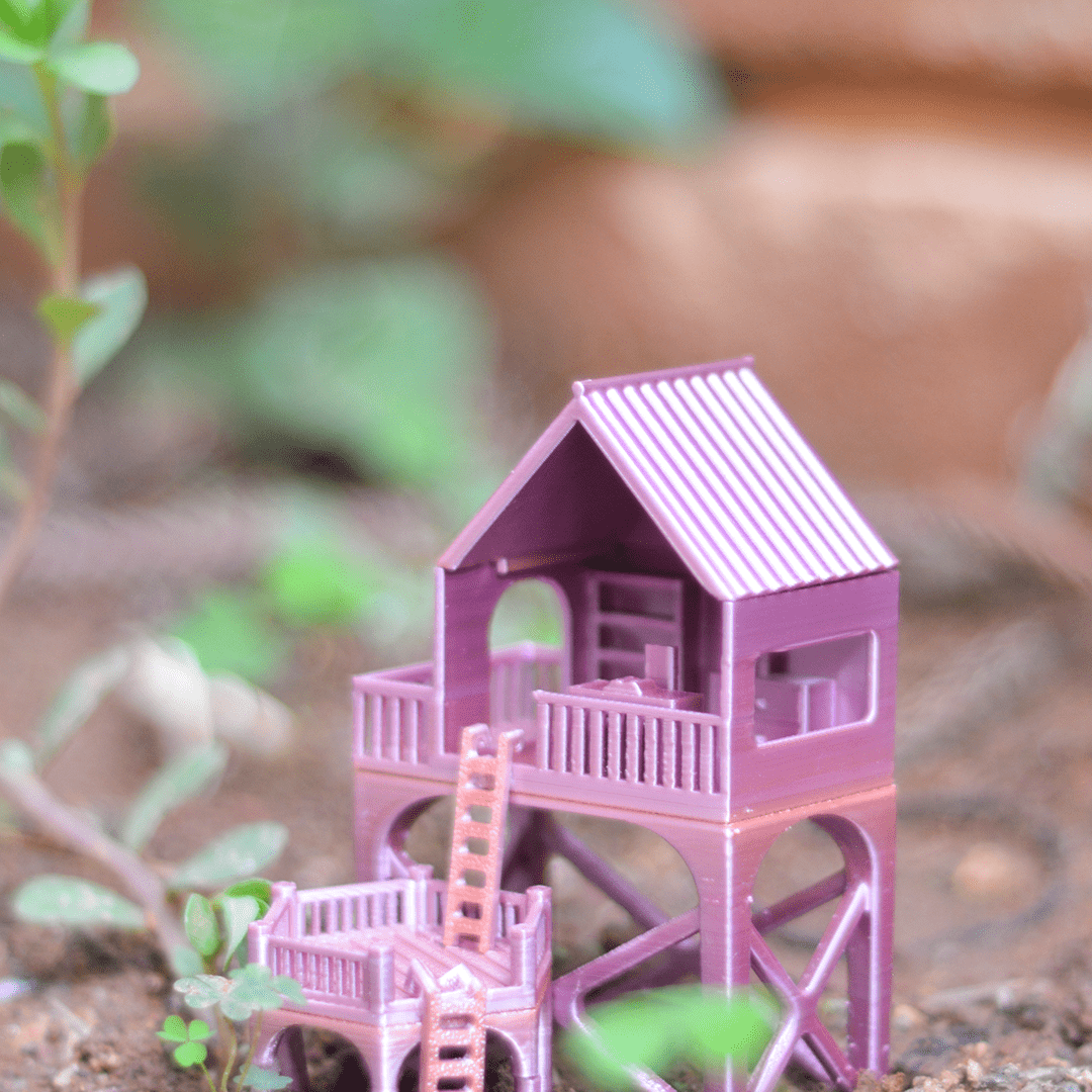 Miniature Treehouse Garden Decor – Tiny House Accent for Pots, Vases & Fairy Gardens